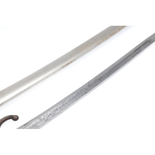 137 - TWO SIMILAR M1866 PATTERN CHASSEPOT SWORD BAYONETS AND SCABBARDS. A bayonet and scabbard with a 57cm... 