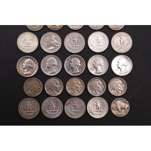 968 - A PARTIAL DATE RUN OF AMERICAN FIVE CENT AND QUARTER DOLLAR COINS, 1913 AND LATER. American five cen... 