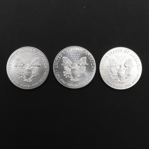 977 - THREE AMERICAN LIBERTY DOLLARS, 2018 AND LATER. Three United States of America 1 oz pure silver Libe... 