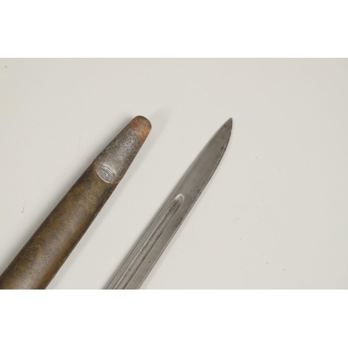 143 - A 1907 LEE ENFIELD BAYONET AND SCABBARD. With a 43cm pointed, single edged and fullered blade marked... 