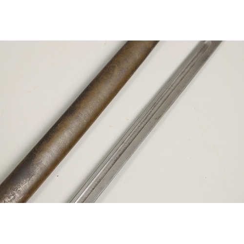 143 - A 1907 LEE ENFIELD BAYONET AND SCABBARD. With a 43cm pointed, single edged and fullered blade marked... 