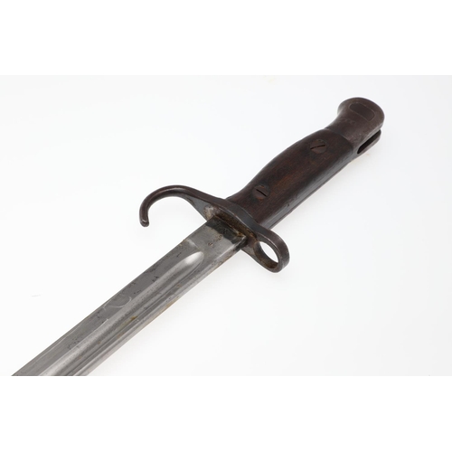 144 - A 1907 PATTERN LEE ENFIELD BAYONET AND SCABBARD BY MOLE. With a 43cm pointed, single edged, fullered... 