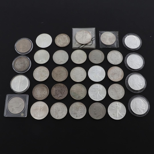 980 - A COLLECTION OF AMERICAN SILVER DOLLARS AND OTHER COINS. A collection of silver dollars: 1881, 1882,... 