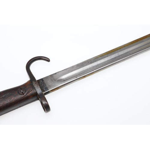 144 - A 1907 PATTERN LEE ENFIELD BAYONET AND SCABBARD BY MOLE. With a 43cm pointed, single edged, fullered... 