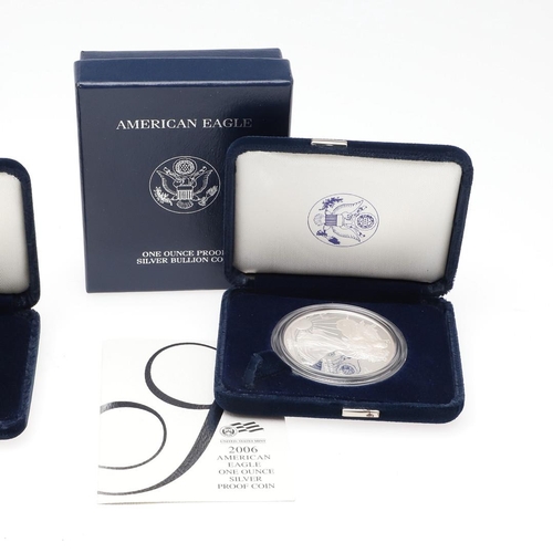 981 - THREE PRESENTATION PROOF AMERICAN EAGLE COINS AND OTHERS. Three American Eagle one ounce silver bull... 