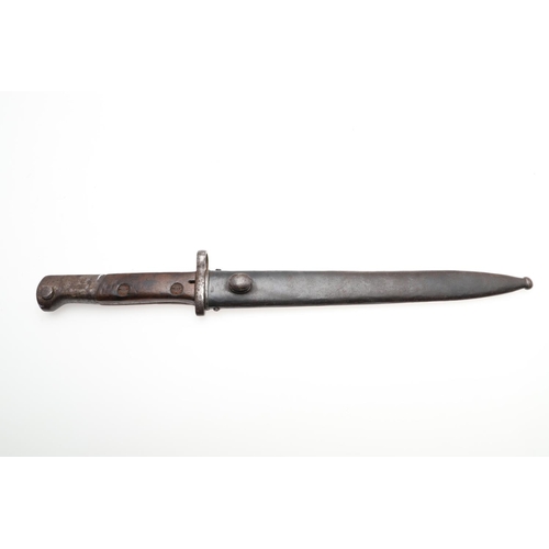 145 - A FIRST WORLD WAR 1907 PATTERN BAYONET AND SCABBARD. With a 25cm pointed single edged fullered blade... 