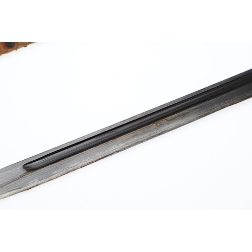 146 - A 1907 PATTERN LEE ENFIELD SMLE BAYONET AND SCABBARD. With a 39.5cm straight, single edged and fulle... 