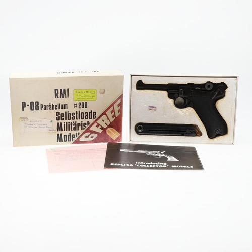 15 - A REPLICA P-08 PARABELLUM LUGER STYLE GUN AND ANOTHER SIMILAR REPLICA. An RMI p-08 Parabellum #200 g... 