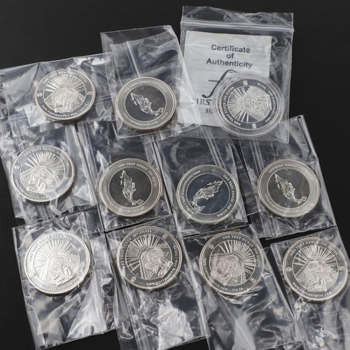 997 - A COLLECTION OF 11 FIRST MAJESTIC SILVER 'ROUNDS'. A collection of 11 silver 1 troy ounce .999 silve... 