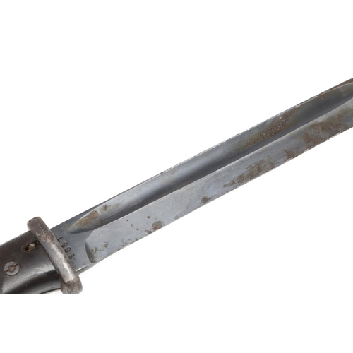 158 - A SECOND WORLD WAR GERMAN K98 BAYONET BY MUNDLOS. With a 25cm pointed, single edged and fullered bla... 