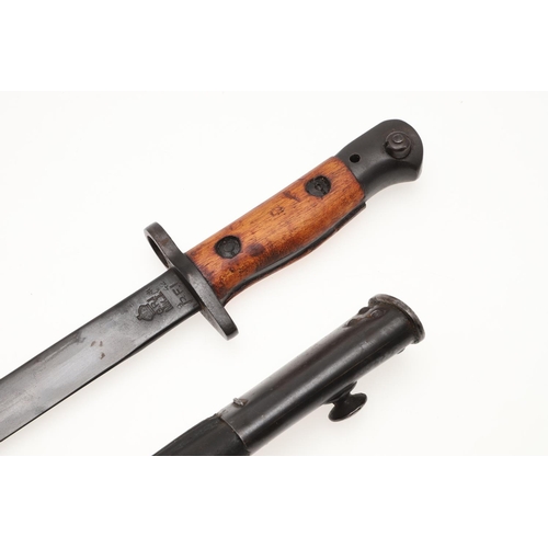 160 - A SECOND WORLD WAR INDIAN ARMY NO 1 MK II BAYONET AND SCABBARD. A British Indian army bayonet with a... 