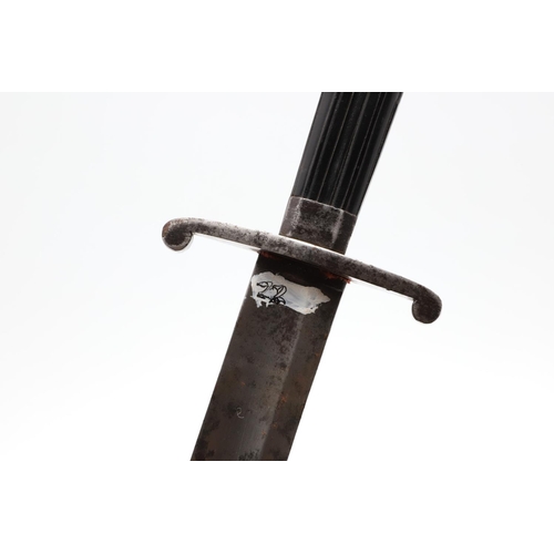 163 - A LATE 18TH OR EARLY 19TH CENTURY EBONY HANDLED DIRK. With a 40cm pointed blade with deep full lengt... 