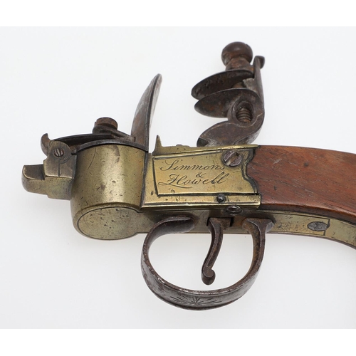 17 - A BRASS FLINTLOCK POCKET TINDER LIGHTER. A pocket flintlock tinder lighter, the brass action engrave... 