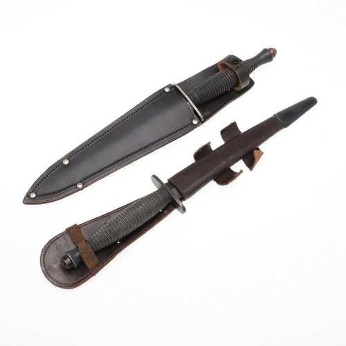 177 - TWO THIRD PATTERN FAIRBAIRN-SYKES FIGHTING KNIVES. With a 17cm pointed double sided blade, straight ... 