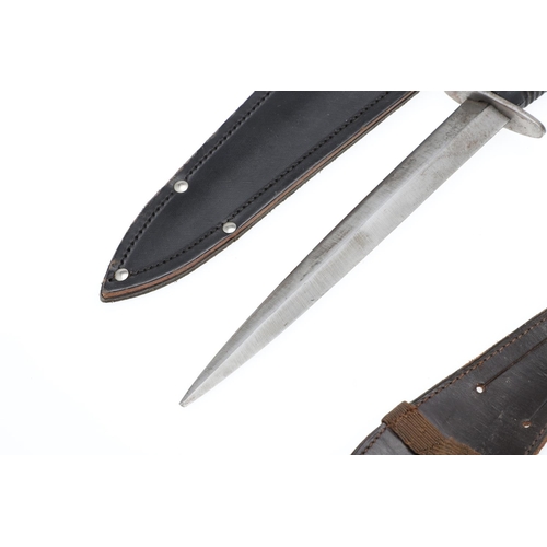 177 - TWO THIRD PATTERN FAIRBAIRN-SYKES FIGHTING KNIVES. With a 17cm pointed double sided blade, straight ... 