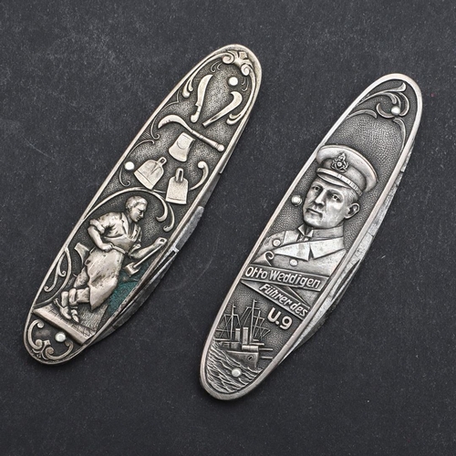 180 - A FIRST WORLD WAR SOUVENIR POCKET KNIFE AND ANOTHER ALSO BY CARL SCHLIEPER. A two blade pocket knife... 