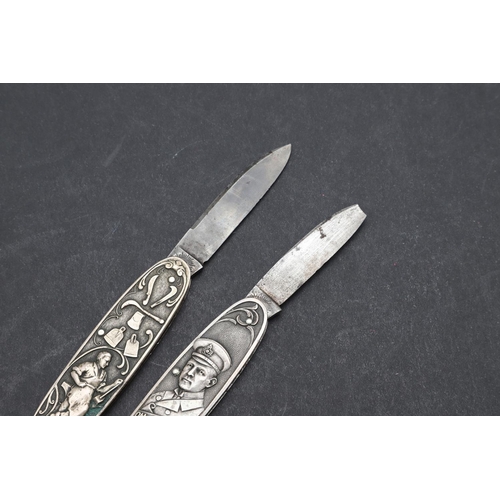 180 - A FIRST WORLD WAR SOUVENIR POCKET KNIFE AND ANOTHER ALSO BY CARL SCHLIEPER. A two blade pocket knife... 