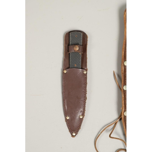 182 - AN AMERICAN CASE HUNTING KNIFE AND THREE OTHERS. A Case hunting knife with a 24cm plated Bowie type ... 