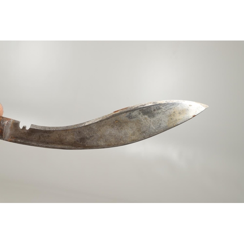 190 - TWO SIMILAR KUKRI KNIVES AND SCABBARDS. A Kukri knife with a shaped 30cm blade with pricked decorati... 