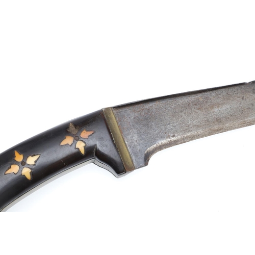 192 - A MID 19TH CENTURY AFGHAN KNIFE WITH IVORY INSET HANDLE. With a 23.5cm serpentine blade with fine po... 