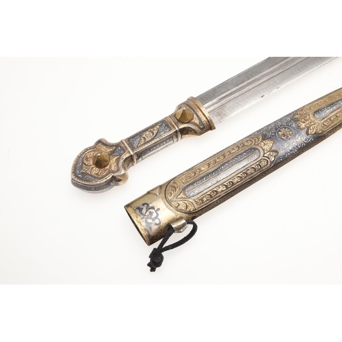 197 - A CAUCASIAN COSSACK KINJAL DAGGER AND SCABBARD. With a 26cm pointed double edged sharpened and point... 