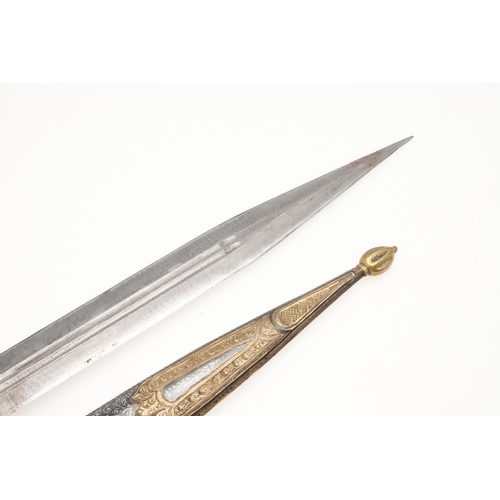 197 - A CAUCASIAN COSSACK KINJAL DAGGER AND SCABBARD. With a 26cm pointed double edged sharpened and point... 