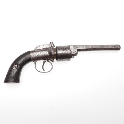 2 - A 19TH CENTURY TRANSITIONAL 'PEPPERBOX' REVOLVER. A transitional six shot revolver with a 13cm octag... 