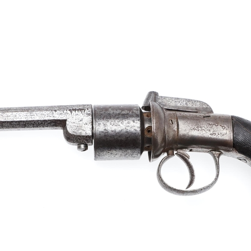 2 - A 19TH CENTURY TRANSITIONAL 'PEPPERBOX' REVOLVER. A transitional six shot revolver with a 13cm octag... 