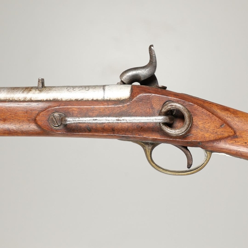 21 - A 19TH CENTURY TOWER MARKED 1842 PATTERN PERCUSSION CARBINE. With a 54cm damascened barrel, c. 14.4m... 