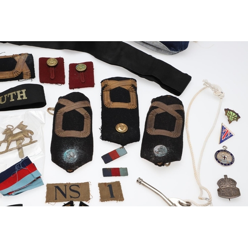 237 - A SCOTTISH CLAN BADGE AND A COLLECTION OF NAVY AND OTHER INSIGNIA. A gilt metal Scottish clan brooch... 