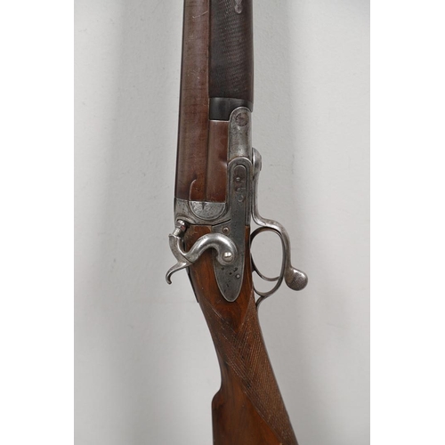 26 - A MASSIVE 19TH CENTURY ENGLISH 8 BORE FOWLING GUN. With an 8 bore single browned barrel with ejector... 