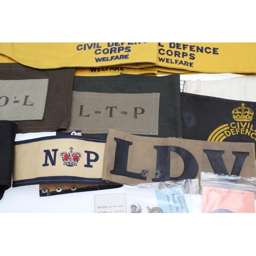 262 - A COLLECTION OF CIVIL DEFENCE CORPS ARM BANDS, BADGES AND OTHER SIMILAR ITEMS. A collection of Civil... 