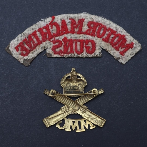 273 - A MOTOR MACHINE GUNS SHOULDER TITLE AND SIMILAR CAP BADGE. A First World War Motor Machine Guns shou... 