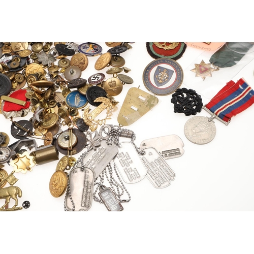 280 - A LARGE COLLECTION OF ASSORTED MILITARY BUTTONS, BADGES, RIBBONS AND OTHER ITEMS. A large collection... 