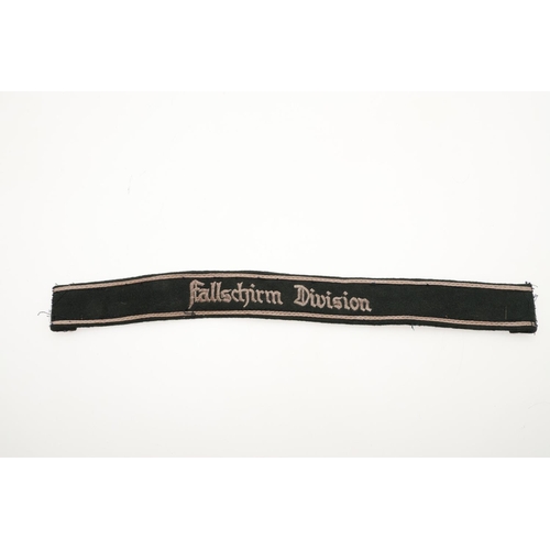 309 - A SECOND WORLD WAR GERMAN LUFTWAFFE PARATROOPS CUFFBAND 'FALLSCHIRM DIVISION'. A Cuffband 'Fallschri... 