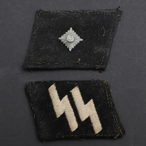 333 - SECOND WORLD WAR GERMAN WAFFEN-SS UNTERSHARFUHRER's  COLLAR PATCHES. Two black felt collar patches, ... 