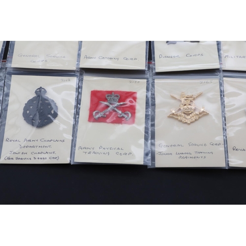 352 - A COLLECTION OF BRITISH MILITARY CAP BADGES FOR CORPS AND OTHER DEPARTMENTS. A collection of cap and... 