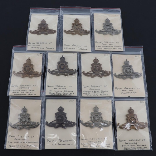 356 - AN EXTENSIVE COLLECTION OF ROYAL ARTILLERY CAP BADGES. A collection of head-dress badges for the Roy... 