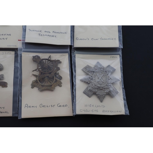 368 - A COLLECTION OF BRITISH ARMY CAP BADGES, CYCLISTS BATTALIONS, YEOMANRY AND OTHERS. A collection of c... 