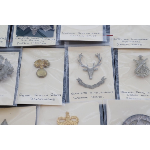 385 - A COLLECTION OF SCOTTISH REGIMENTAL BADGES TO INCLUDE PIPER's  BADGES, SPORRAN BADGES AND OTHERS. A ... 