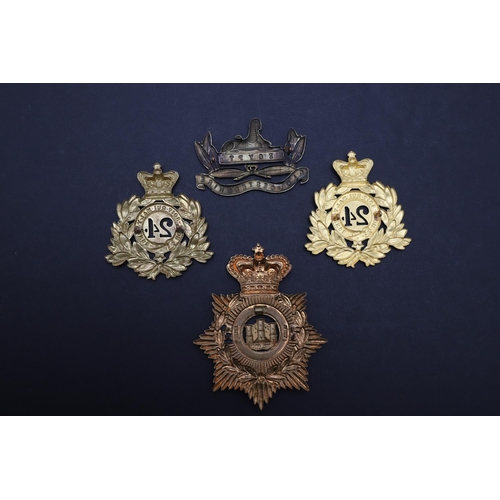 386 - TWO SOUTH WALES BORDERERS SHAKO BADGES AND OTHERS SIMILAR. Two 24th Regiment of Foot (South Wales Bo... 