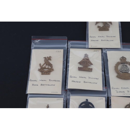 388 - A COLLECTION OF CAP BADGES FOR THE ROYAL NAVAL DIVISIONS. A collection of Royal Naval Division cap b... 