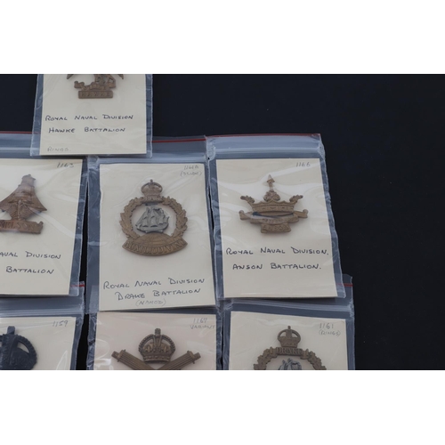 388 - A COLLECTION OF CAP BADGES FOR THE ROYAL NAVAL DIVISIONS. A collection of Royal Naval Division cap b... 