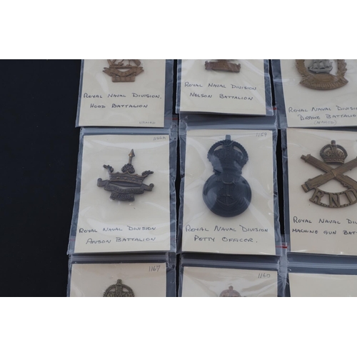 388 - A COLLECTION OF CAP BADGES FOR THE ROYAL NAVAL DIVISIONS. A collection of Royal Naval Division cap b... 