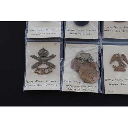 388 - A COLLECTION OF CAP BADGES FOR THE ROYAL NAVAL DIVISIONS. A collection of Royal Naval Division cap b... 