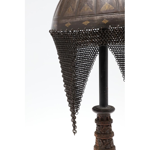 404 - A 19TH CENTURY INDO PERSIAN KULAH KHUD HELMET. With a decorative fluted bowl with central plume fixi... 