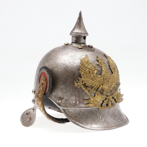 405 - A PRUSSIAN MAN's  KURASSIER TYPE HELMET OF THE 2ND KURASSIER REGIMENT. A Steel helmet with round spi... 