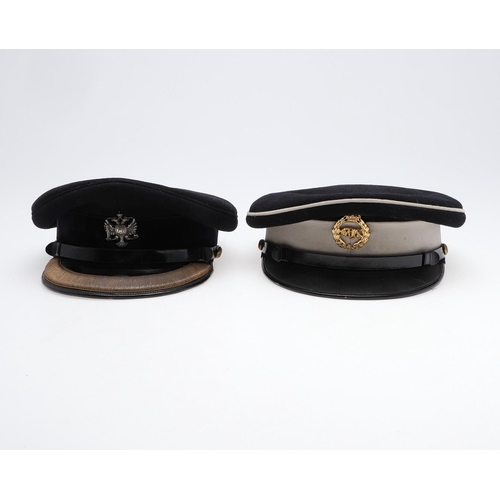 419 - TWO DRAGOON GUARDS OFFICER's  PEAKED DRESS CAPS. A peaked dress cap for the Queen's  Bays (2nd Batta... 