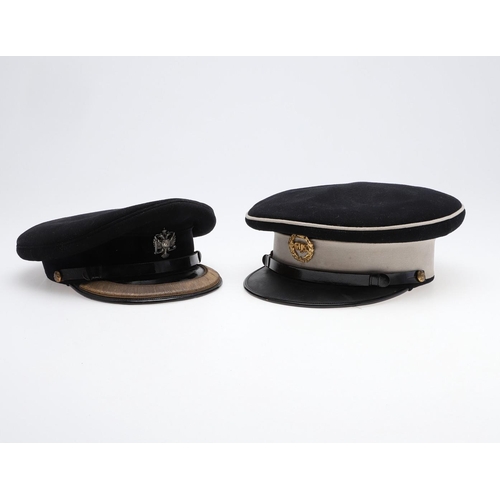 419 - TWO DRAGOON GUARDS OFFICER's  PEAKED DRESS CAPS. A peaked dress cap for the Queen's  Bays (2nd Batta... 