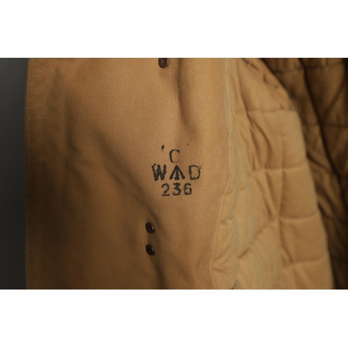 427 - A SECOND WORLD WAR PILOTS OVERCOAT, TROUSERS AND FACE MASK. A large overcoat with quilted lining and... 